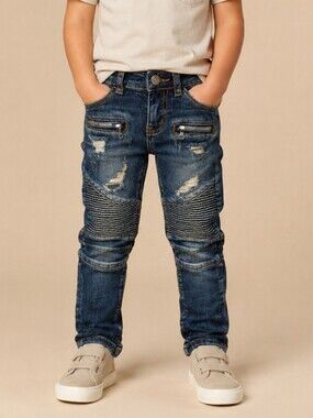 Haus of JR Size 5 Boy Blue Distressed Biker Moto Skinny Denim Jeans Distressed